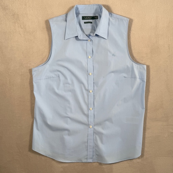 Ralph Lauren Shirt Womens Size X Large Light Blue Sleeveless Stretch Non Iron - Picture 1 of 11